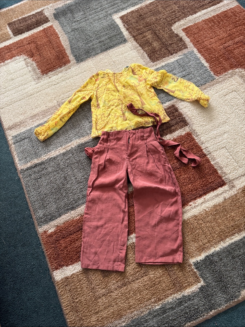 Kids Yellow Floral Top and Rose Pink Pants Matching Set
